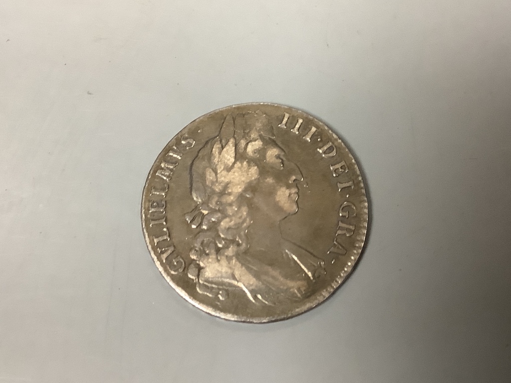 A William III silver halfcrown 1696, small shields, Fine